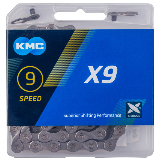 KMC ketting X9 1/2" x 11/128" 114S 9V grijs