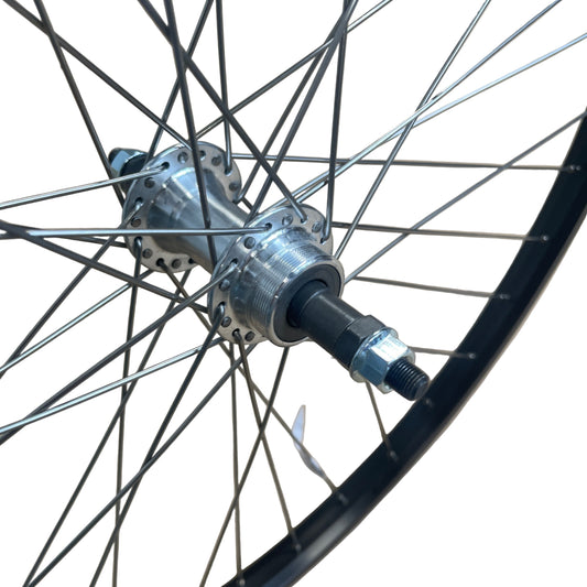 Achterwiel 26"- 559X21 Parallex new alu. zilver FM31 vast freewheel sp.14 RVS