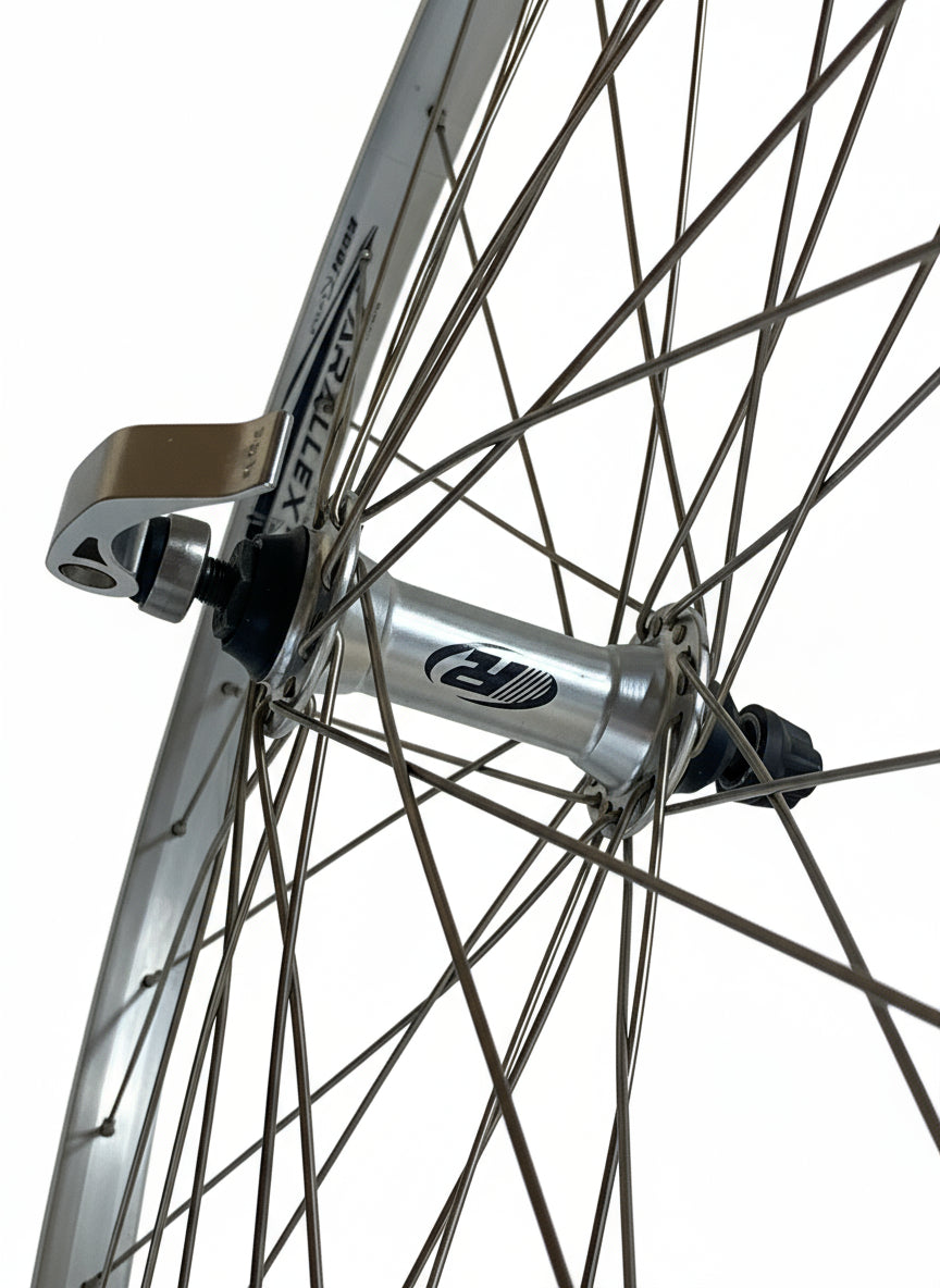 Voorwiel 26"- 559X21 Parallex new alu. zilver FM21 QR sp.14 RVS