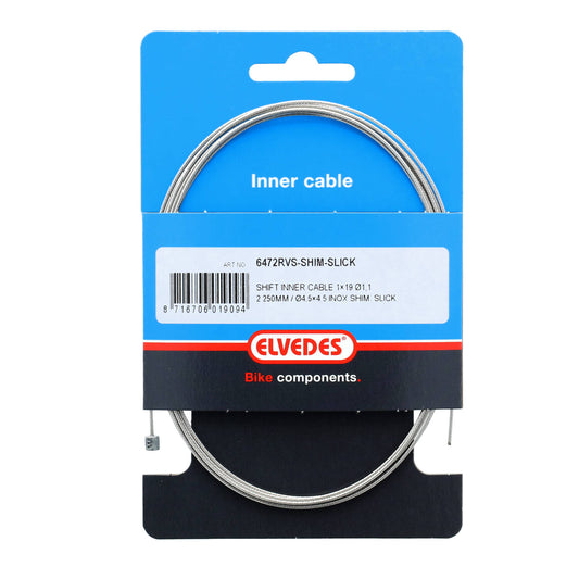 Elvedes 6472RVS-SHIM-SLICK schakel binnenkabel 2250 mm. 1x19 draads RVS slick Ø1,1mm. met n-nippel Ø4,5x4,5