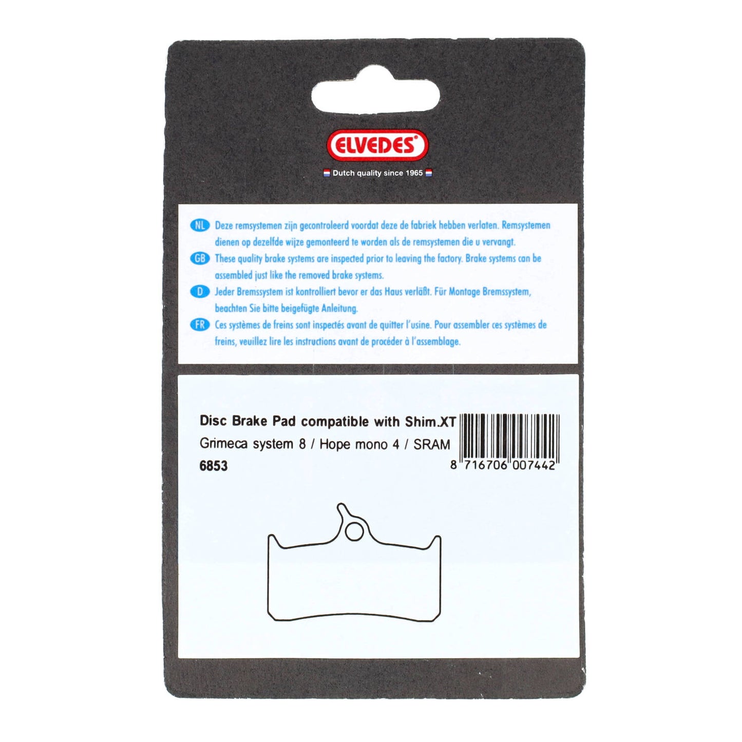 Elvedes 6853 disc brake pad compatible with Shimano XT Grimeca system 8 / Hope Mono 4 Sram