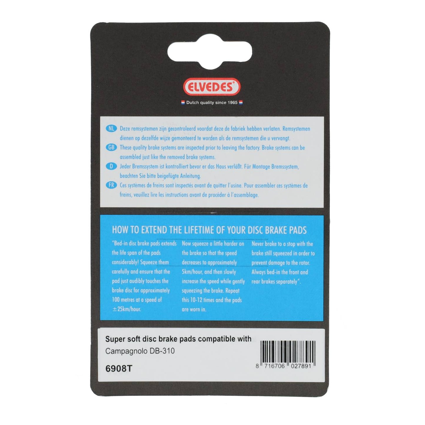 Elvedes 6908T disc brake pad soft compatible Shimano