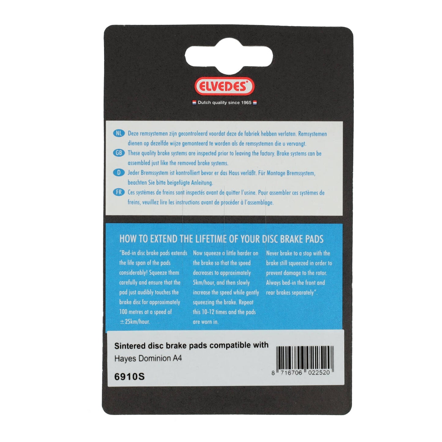 Elvedes 6910S disc brake pad Hayes Dominion A4