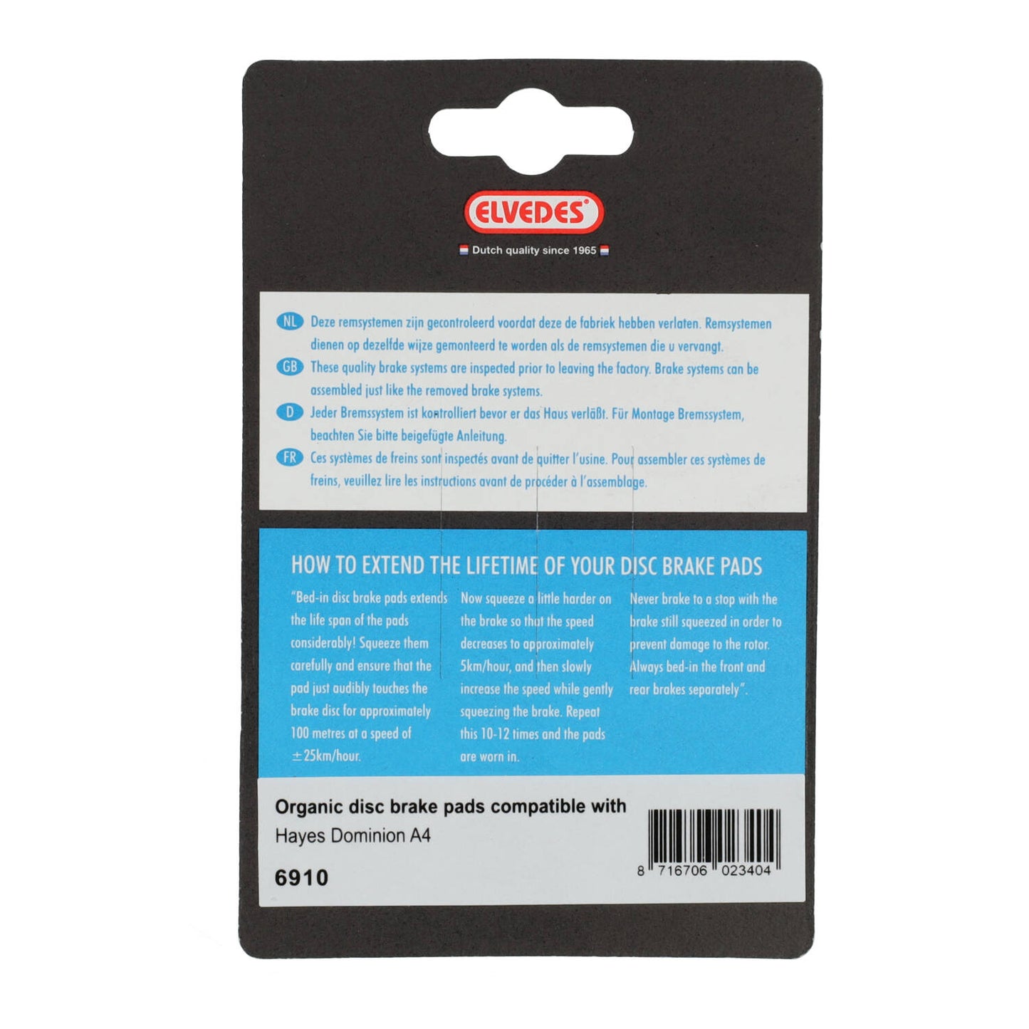 Elvedes 6910 disc brake pad Hayes Dominion A4