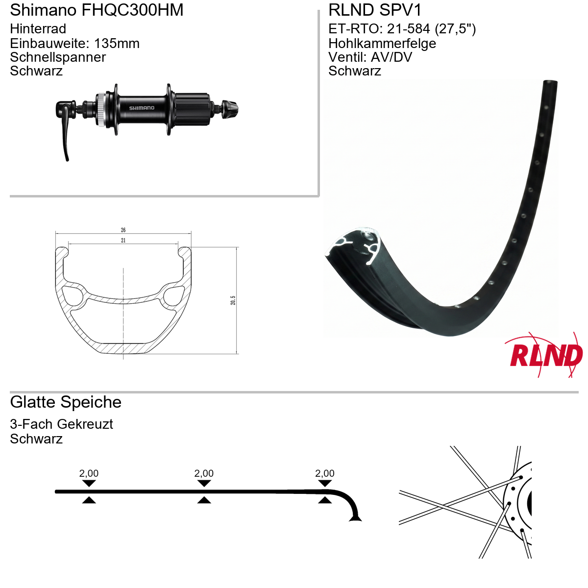 Roland Achterwiel 21-584 27.5" zwart cassette 8/9/10v schijfrem Centerlock QR SPV1 FH-QC300-HM