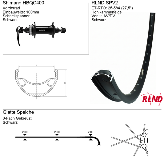 Roland voorwiel 25-584 27.5" zwart schijfrem Centerlock QR SPV2 Shimano HB-QC400