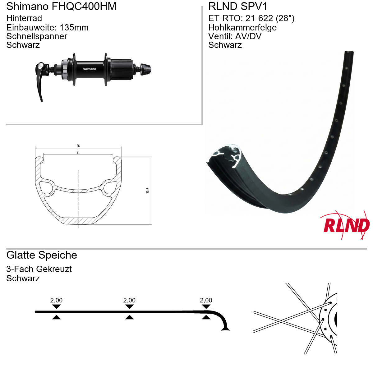 Roland achterwiel 21-622 28" zwart cassette 8/9/10v schijfrem Centerlock QR SPV1 Shimano FH-QC400-HM