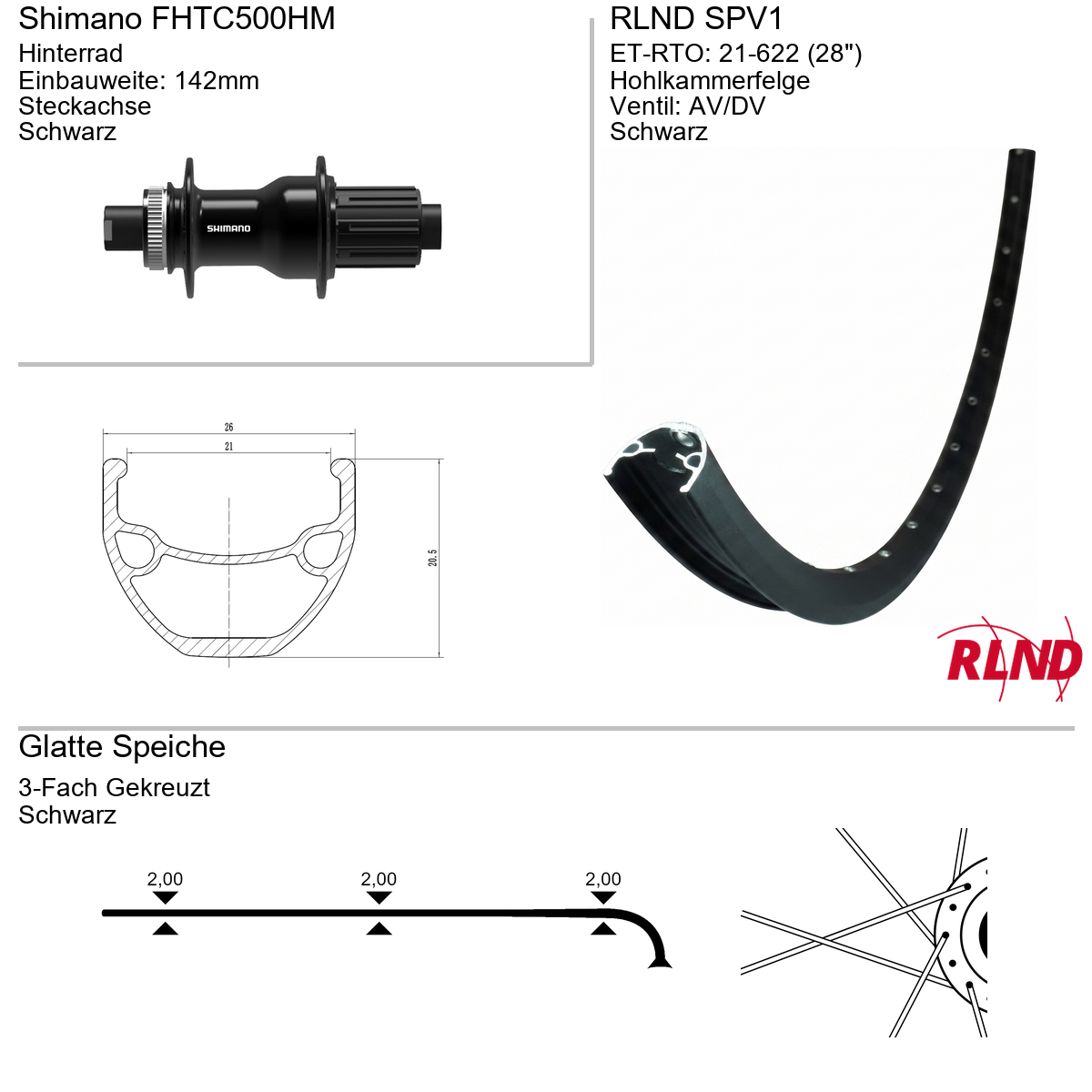 Roland achterwiel 21-622 28" zwart cassette 8/9/10v schijfrem Centerlock steekas 12x142 SPV1 Shimano FH-TC500-HM
