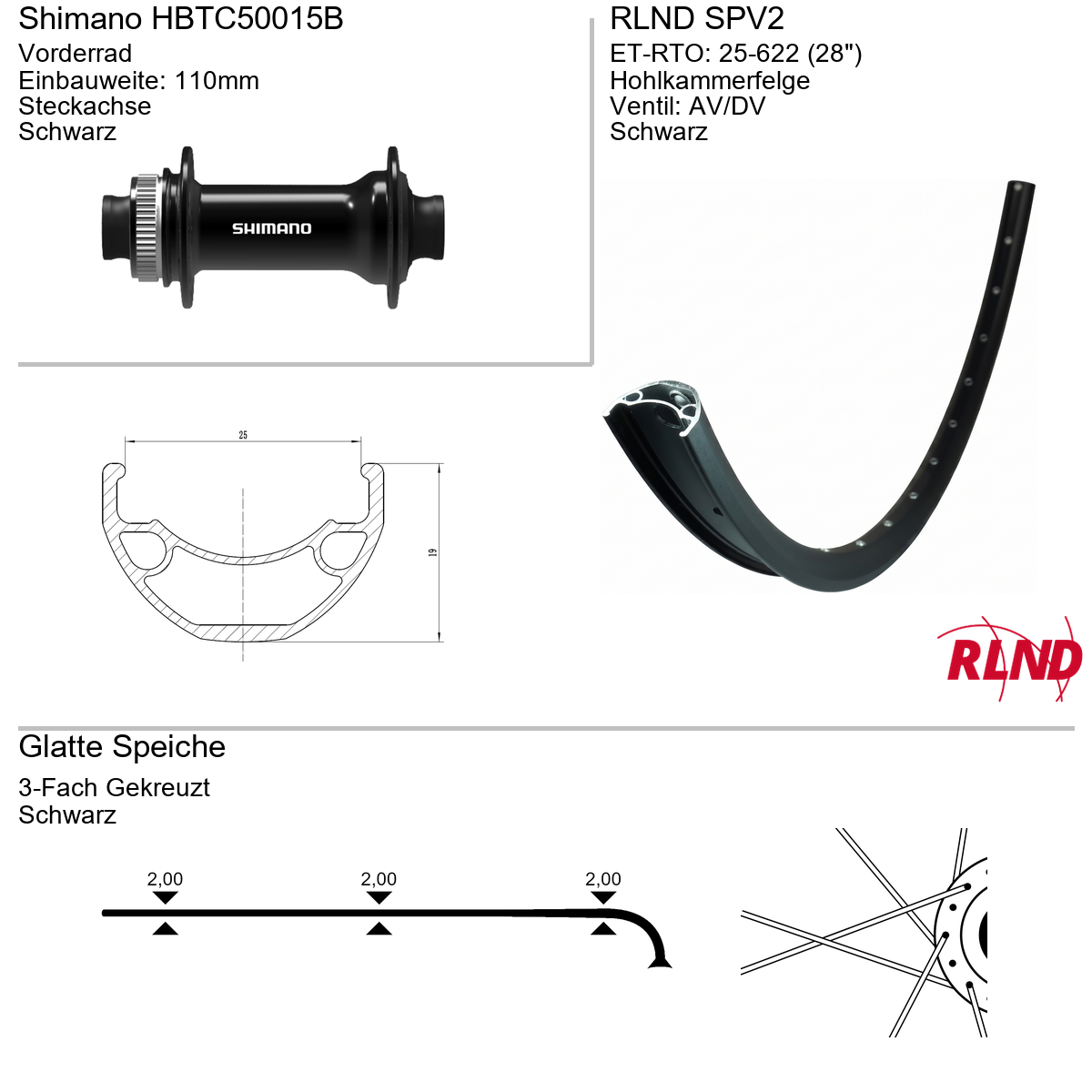 Roland Voorwiel 25-622 28" zwart schijfrem Centerlock steekas 15x110 SPV2 Shimano HB-TC500-15-B