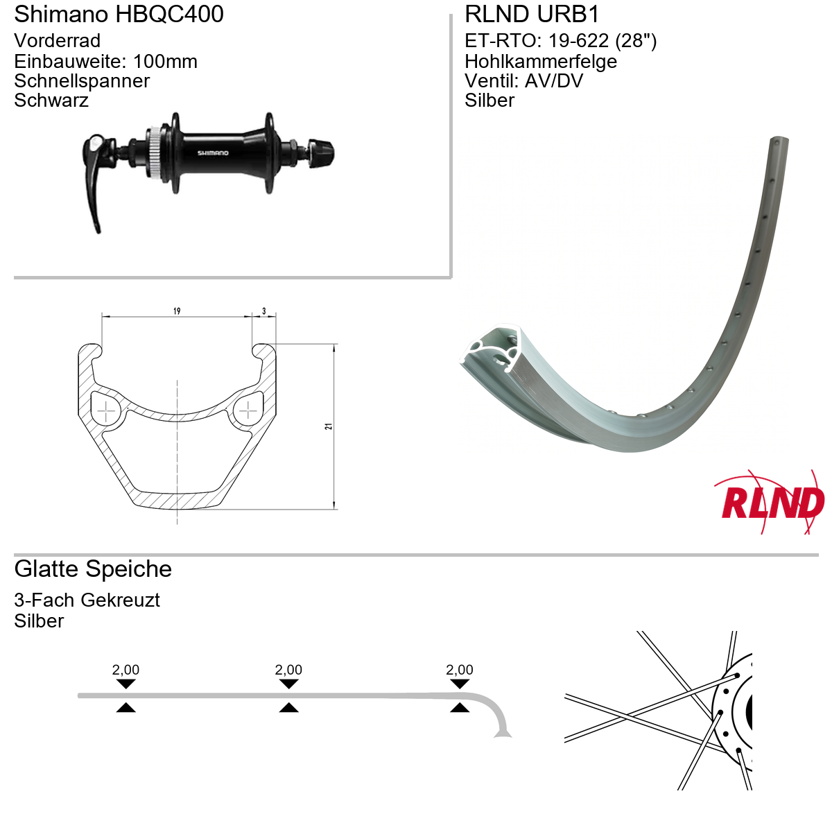 Roland voorwiel 19-622 28" zilver schijfrem Centerlock QR URB1 Shimano HB-QC400