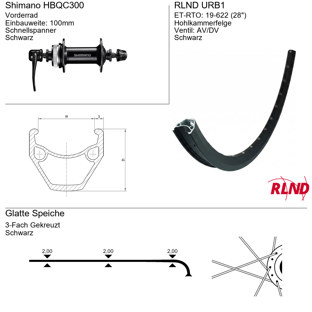 Roland Voorwiel 19-622 28" zwart schijfrem Centerlock QR URB1 Shimano HB-QC300