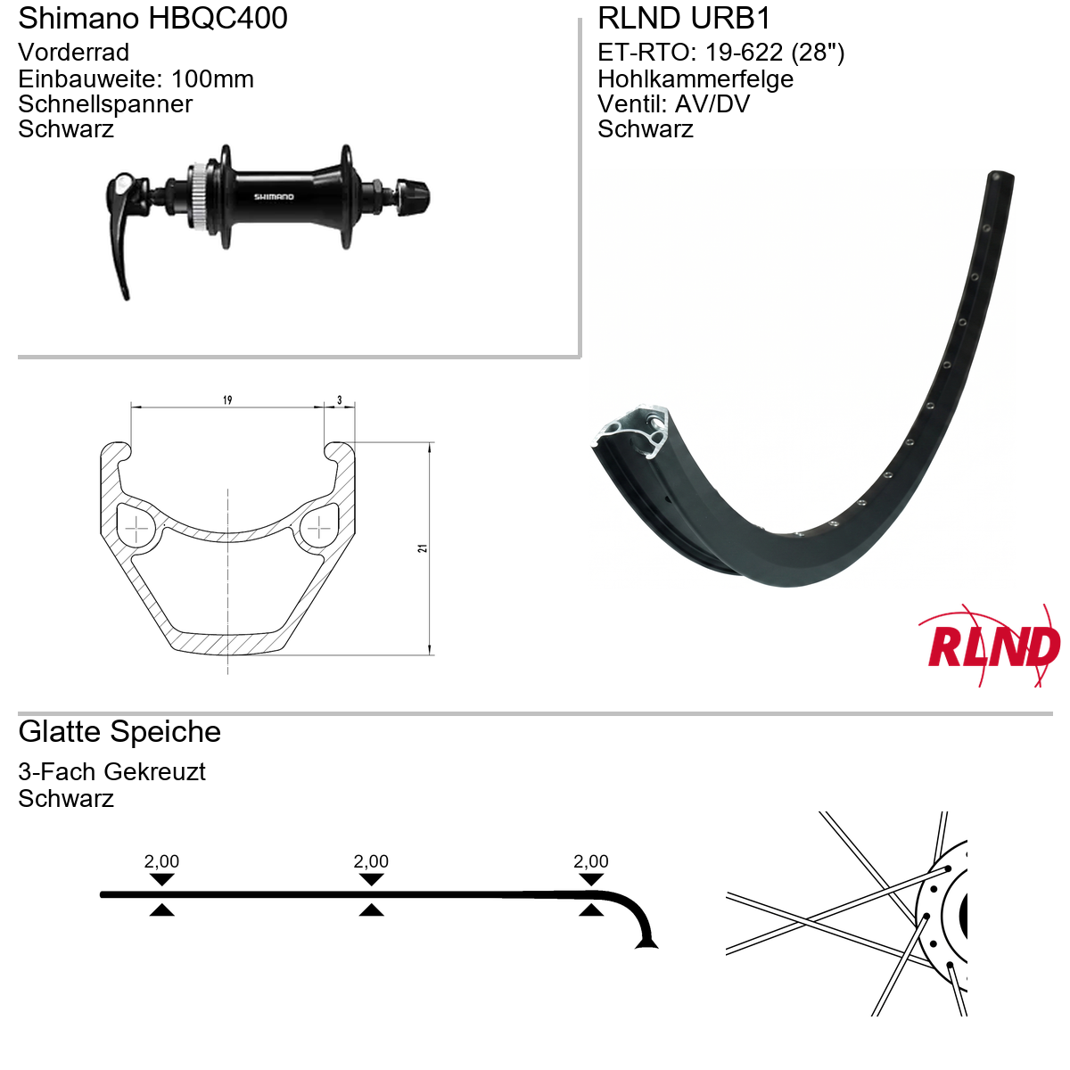 Roland Voorwiel 19-622 28" zwart schijfrem Centerlock QR URB1 Shimano HB-QC400
