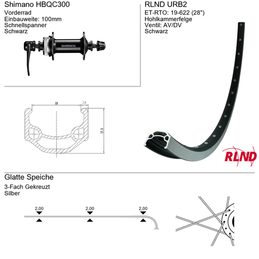 Roland voorwiel 19-622 28" zwart schijfrem Centerlock QR URB2 Shimano HB-QC300