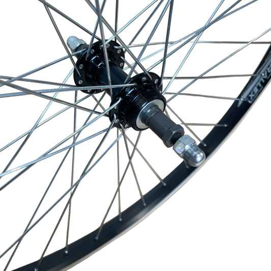 Achterwiel 26" 21-559 alu. zwart Parallex freewheel vast spaak 14