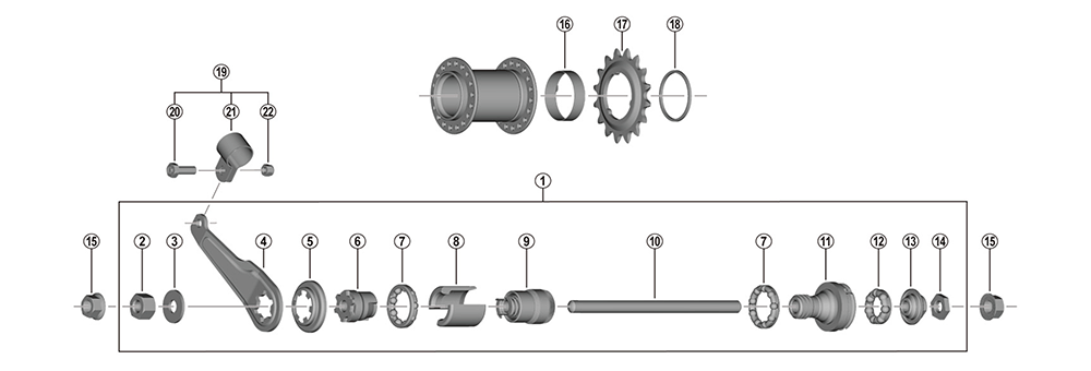 Shimano ICBE110AXLE remnaaf 109 mm aslengte 165 mm zonder montuur