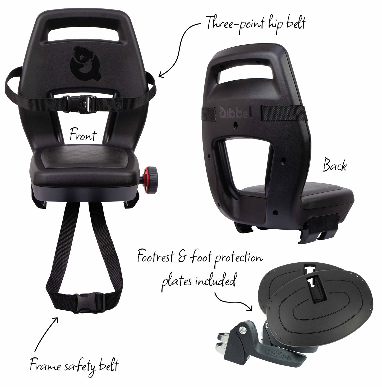 Qibbel Q340 Junior 6+ zitje zwart/zwart incl. voetsteunen en voetbeschermingsplaten