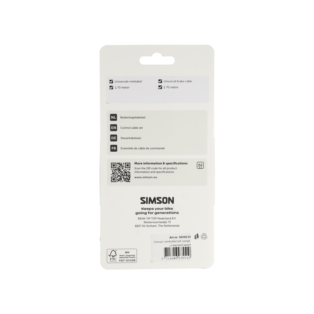 Simson S020219 remkabelset compleet Universeel zwart