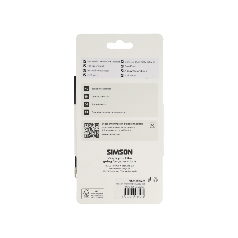 Simson S020222 trommelremkabelset compleet Universeel zwart RVS