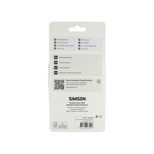 Simson S020227 versnellingskabelset compleet S.A. / Gazelle zwart