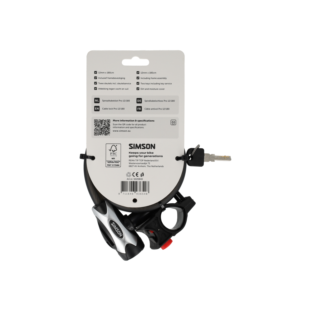 Simson S020840 spiraalkabelslot Pro size XXL 12mm x 180cm