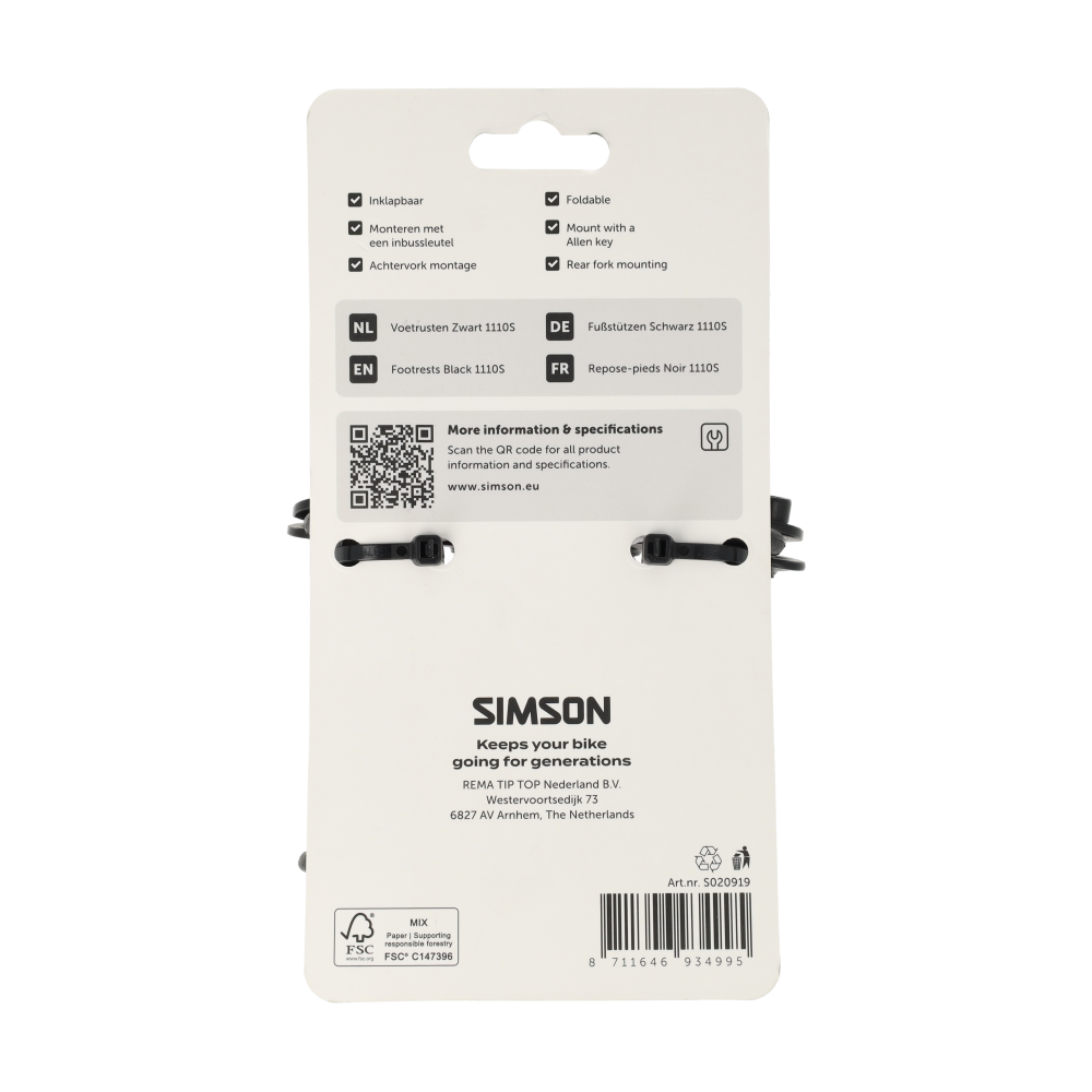 Simson S020919 voetrusten zwart 1110S