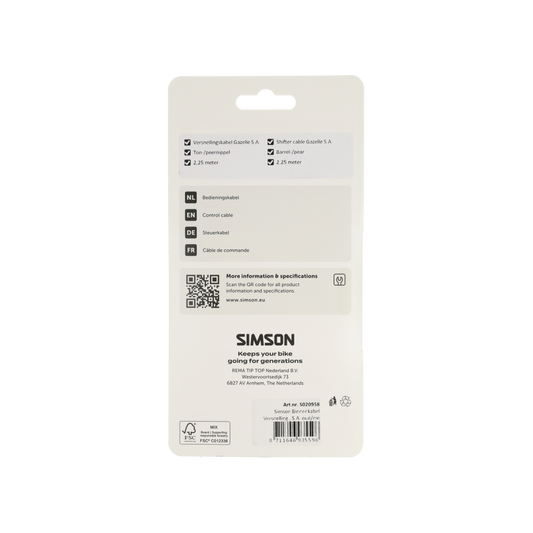 Simson S020958 binnenkabel versnelling S.A. oud/nieuw & Gazelle
