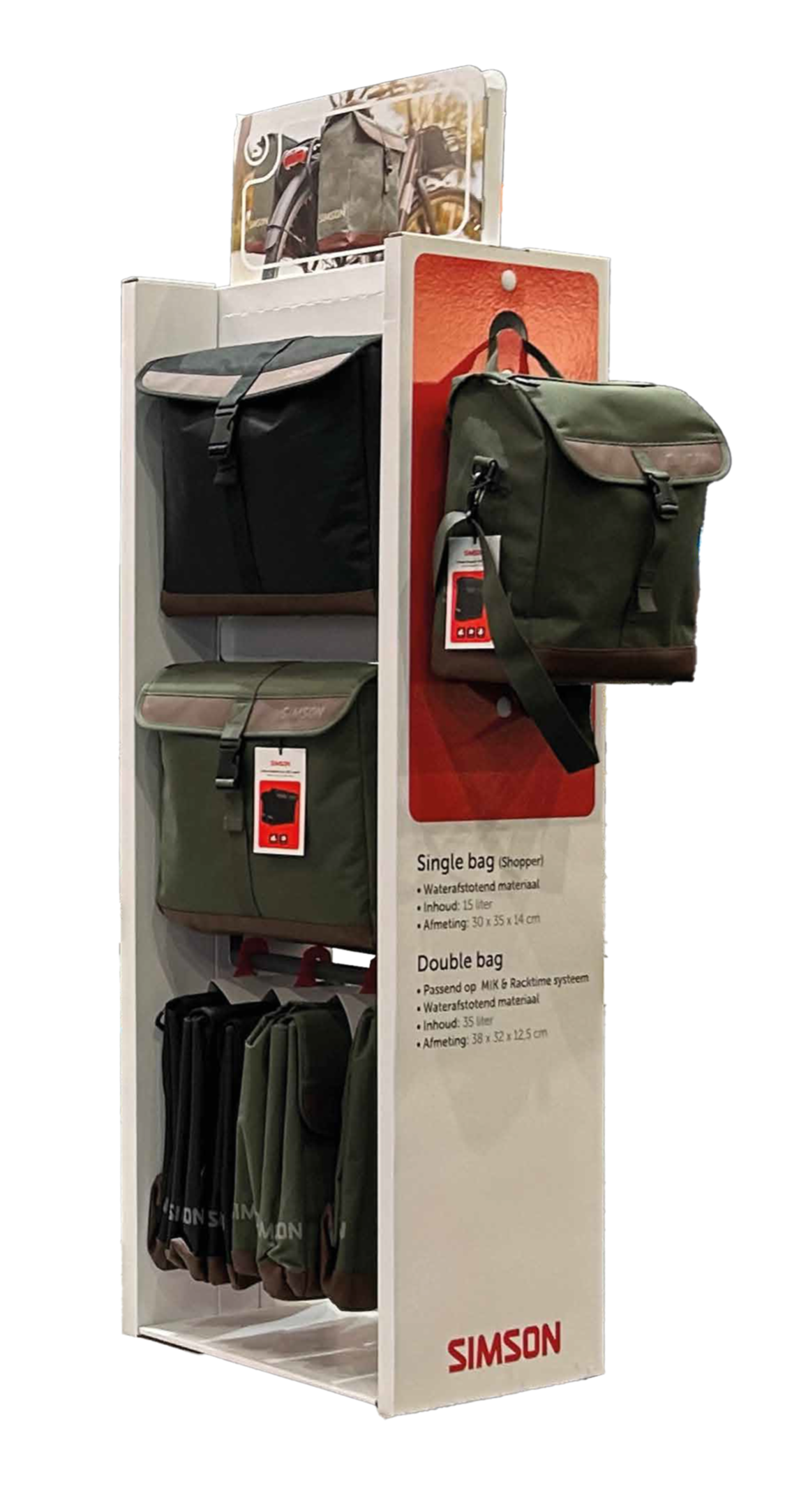 Simson S021071 fietstassen 16 + 2 gratis tassen en display