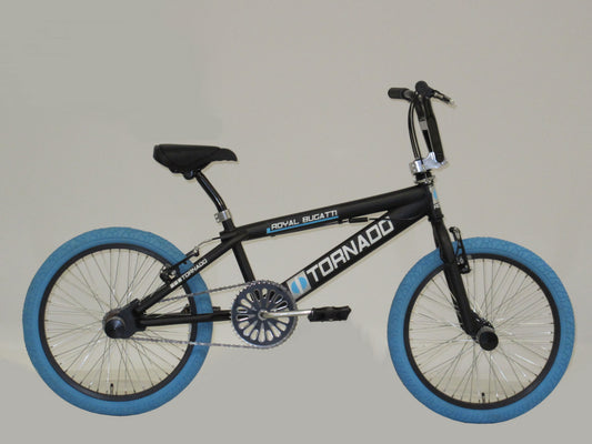 Freestyle BMX Luxe mat zwart, blauwe banden