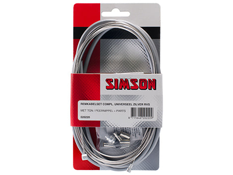 Simson 020220 remkabel set compleet universeel met ton/peernippel + parts zilver RVS