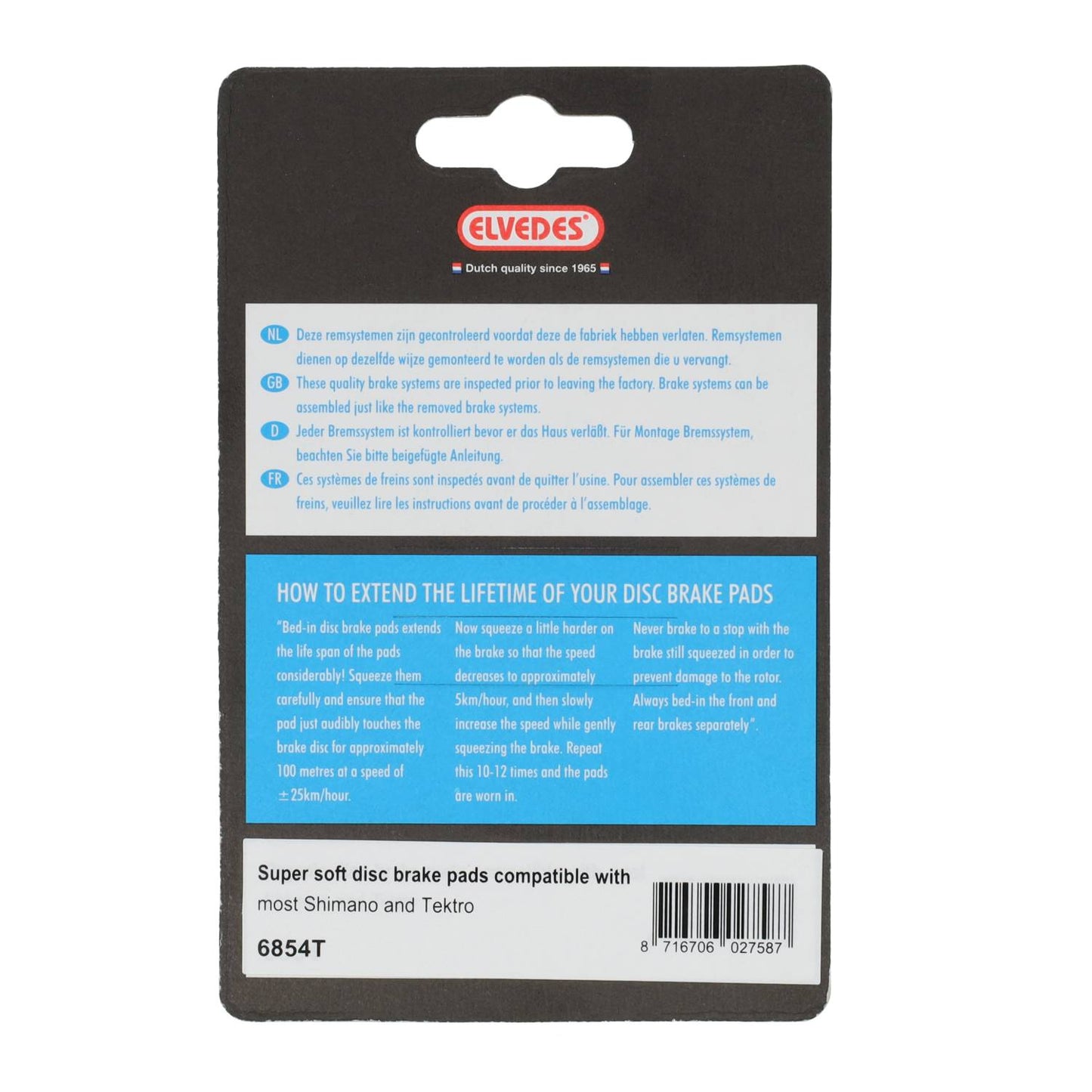 Elvedes 6854T disc brake pad soft compatible o.a. Shimano en Tektro