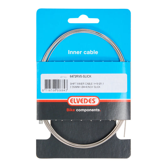 Elvedes 6472RVS-SLICK shift binnenkabel 1.1 mm. RVS extra glad 2.25 mtr. nippel 4x4