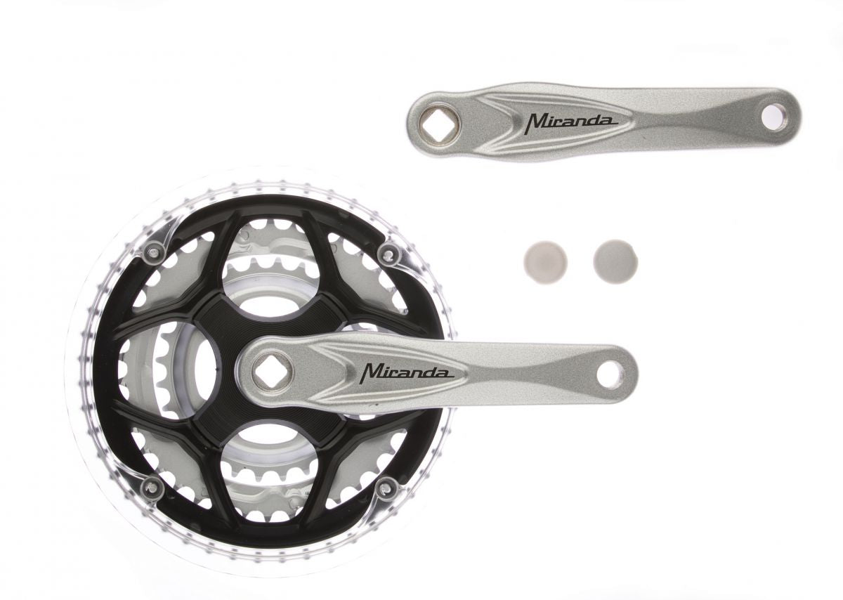 Miranda crankstel triple 42/34/24T. Alfa alu zilver (0 mm. vlak)