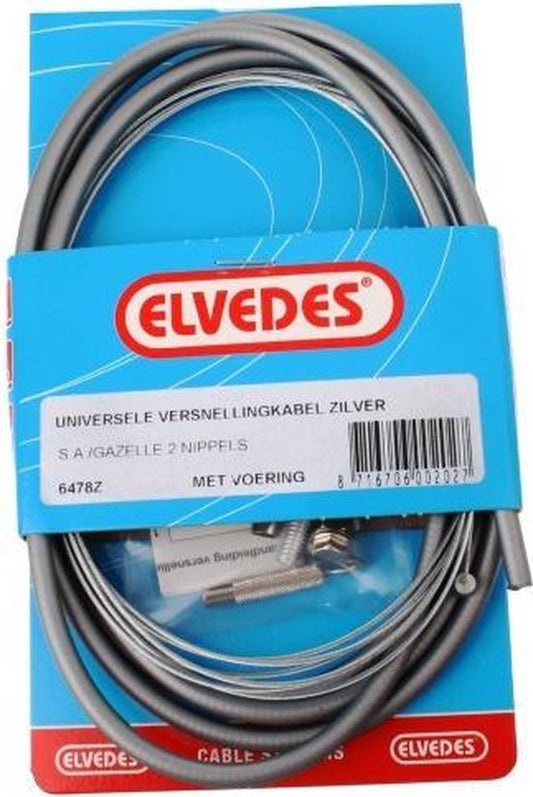 Elvedes 6478Z uni. versn. kabel SA Gazelle met 2 nippels zilver