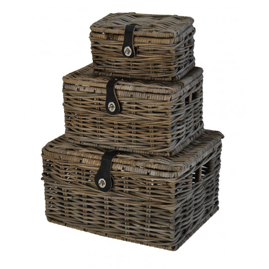 Koffertje groot met lederen sluiting grey (40x30x23)