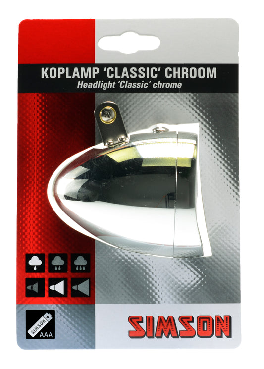 Simson 020752 koplamp classic smoked chrome incl. batterijen