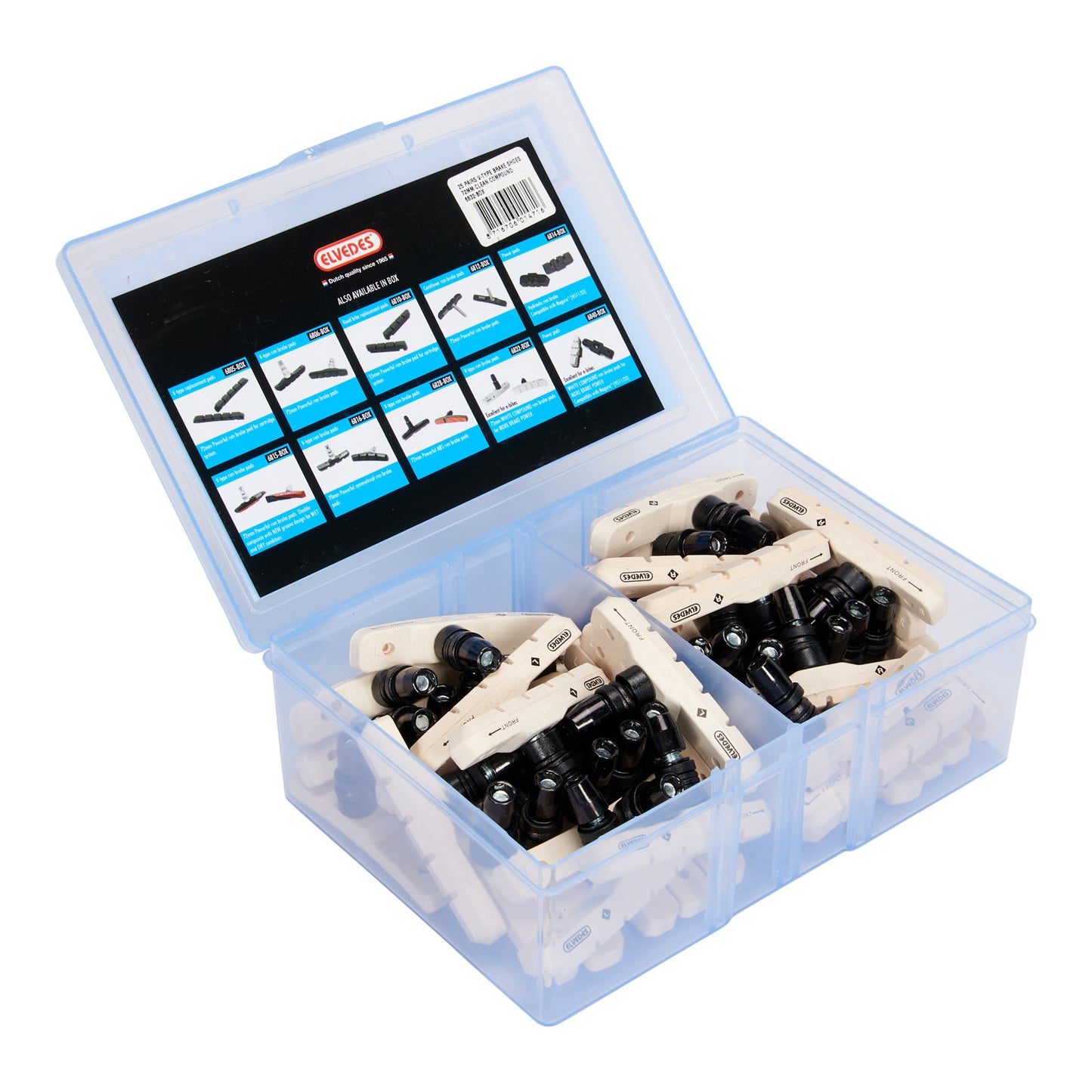 Elvedes 6832-BOX v-brake shoes set 72 mm. white clean compound (25)