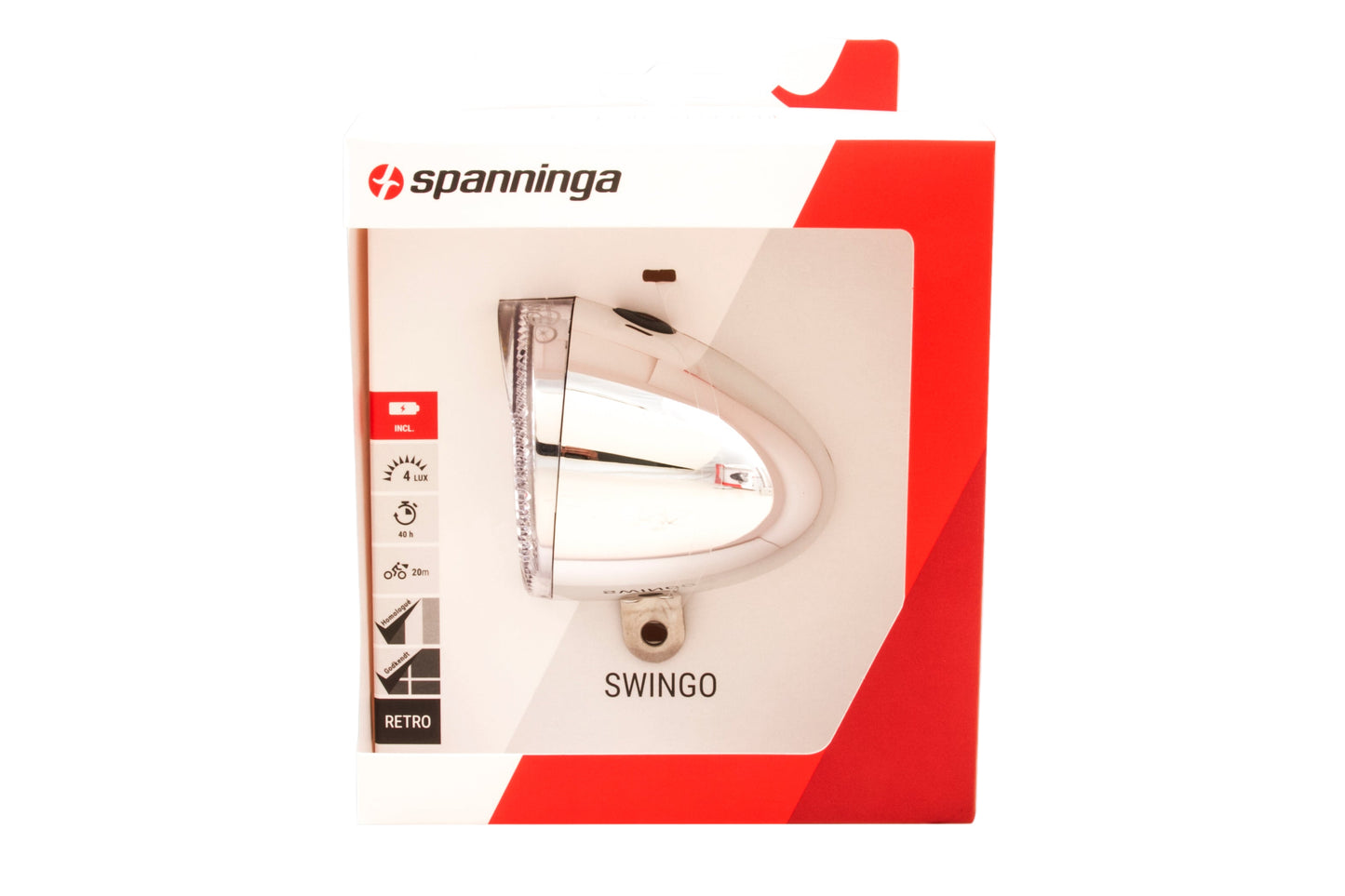 Spanninga Swingo XB koplamp chroom incl. 3 x AAA batterij