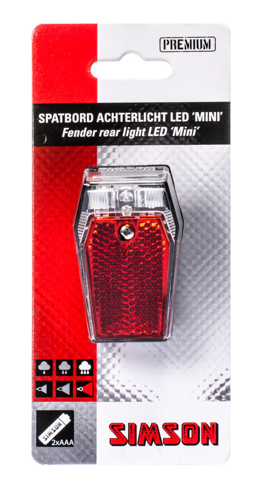 Simson 022020 batterij spatbord achterlicht "Mini" 1 LED on/off