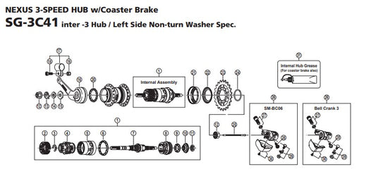 Shimano Y32139040 borgmoer rechts 4,5 mm. (168 mm. as) SG-3C41