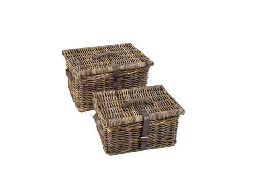 Manden set Casper 2 stuks brown met deksel en sluiting met riem