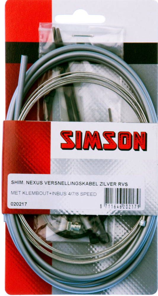 Simson 020217 Shimano Nexus versn. kabel zilver RVS met klembout+inbus 4.7.8 speed incl. tool