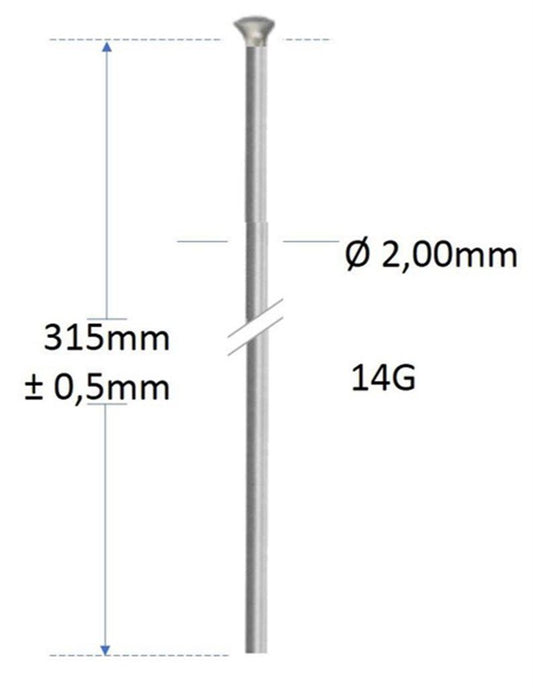 Roveba 'spaak-op-maat' Alpina spaak 14 rvs met rechte kop - per stuk