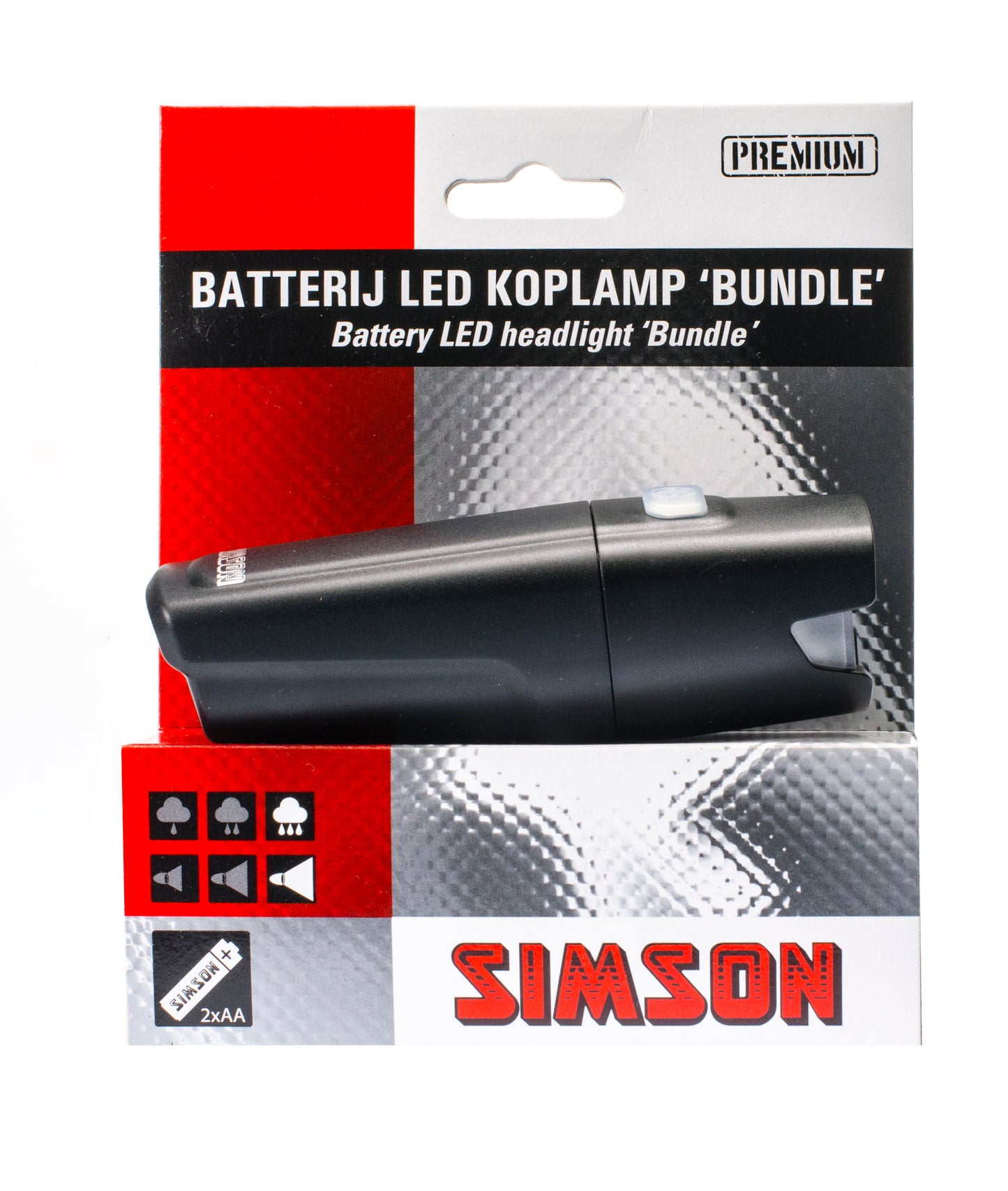 Simson 022018 batterij koplamp "Bundle" 1 LED 25 LUX on/off