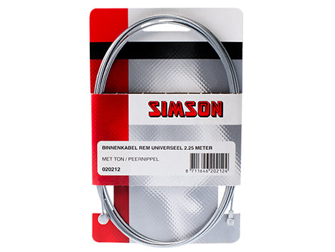 Simson 020212 binnenkabel rem universeel 2,25 mtr. met ton/peernippel gegalvaniseerd
