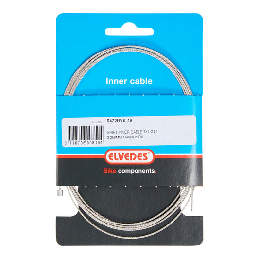 Elvedes 6472RVS-49 schakel binnenkabel 2250mm 7×7 draads RVS Ø1,1mm met N-nippel Ø4×4