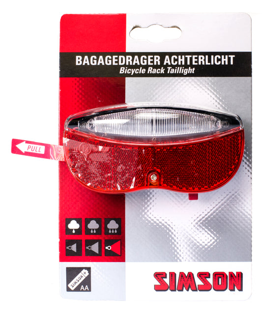 Simson 020758 bagagedrager LED achterlicht, taillight 'regular'  incl. batterijen