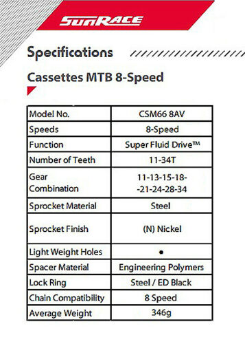 Sun Race CSM66 8AV-BOX cassette 8V. 11-34 nickel