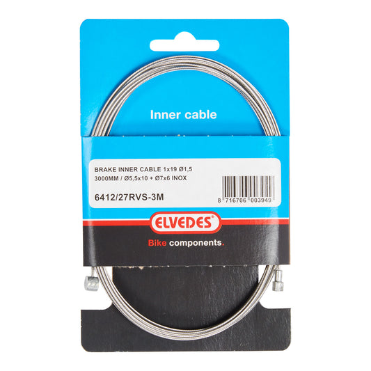 Elvedes 6412/27RVS-3M achterremkabel 3 mtr. RVS universeel + 2 nippels