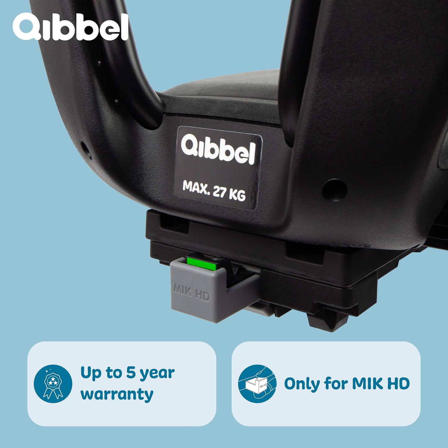 Qibbel Q350 Junior 6+ zitje MIK-HD Midnight Black incl. voetsteunen en voetbeschermingsplaten