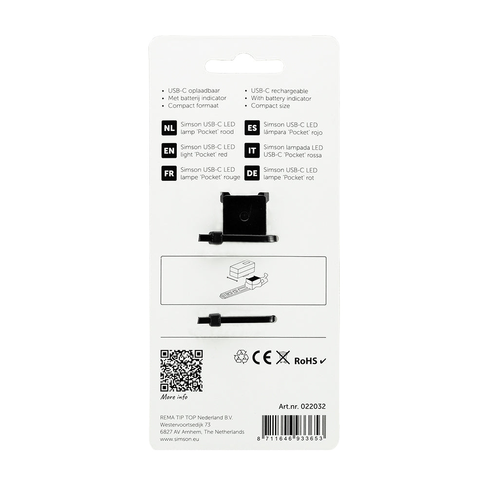 Simson 022032 USB-C LED lamp 'Pocket' rood